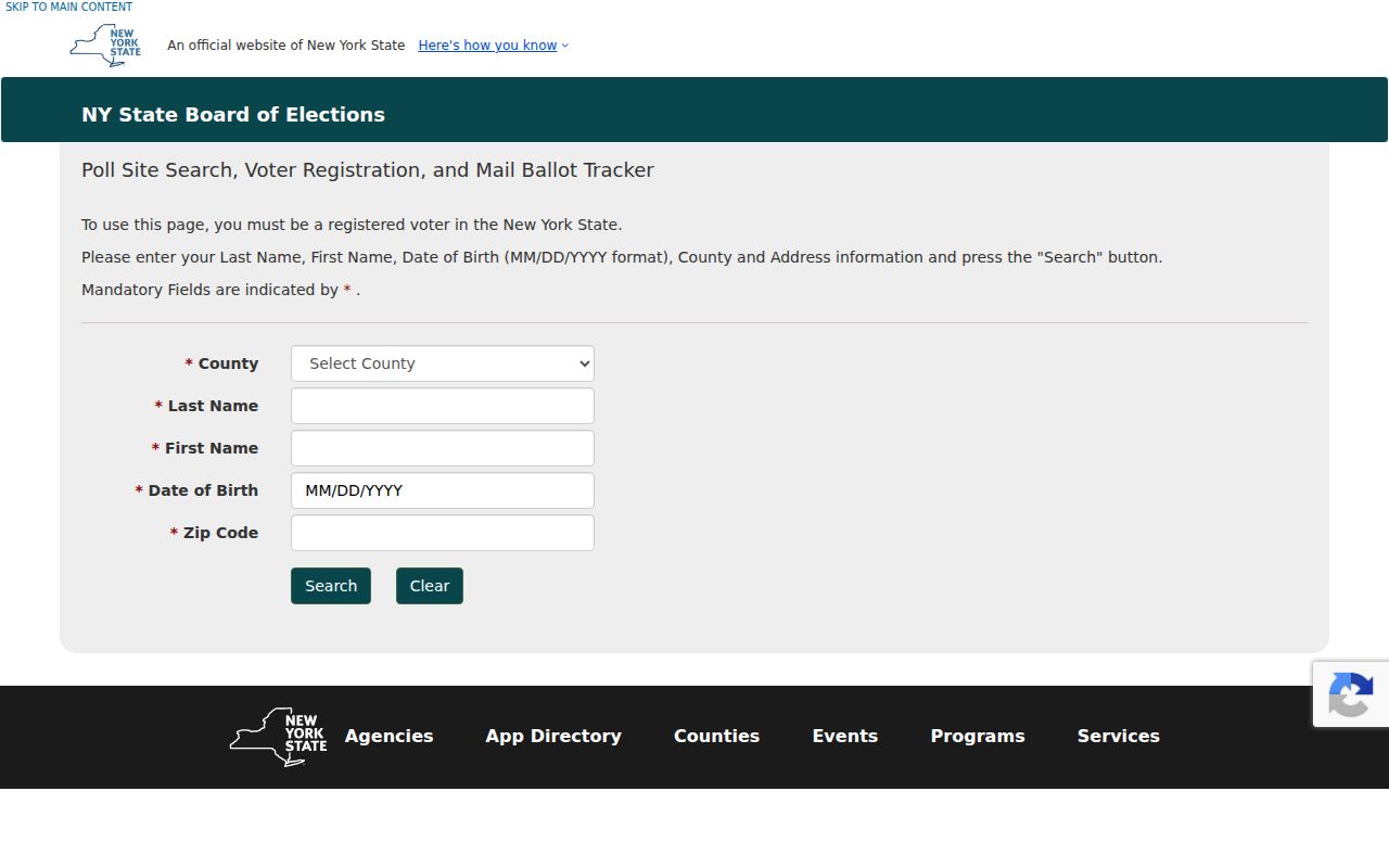 Eastchester residents directory New York voter lookup screen